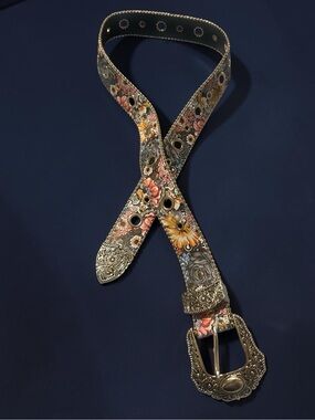 NWT  Floral Embossed Western Belt with Ornate Buckle - Multicolor